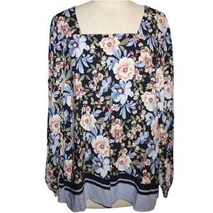 J. JILL Peasant Top Sz M Floral Cottage Square Neck Retro Blouse Grandma Soft